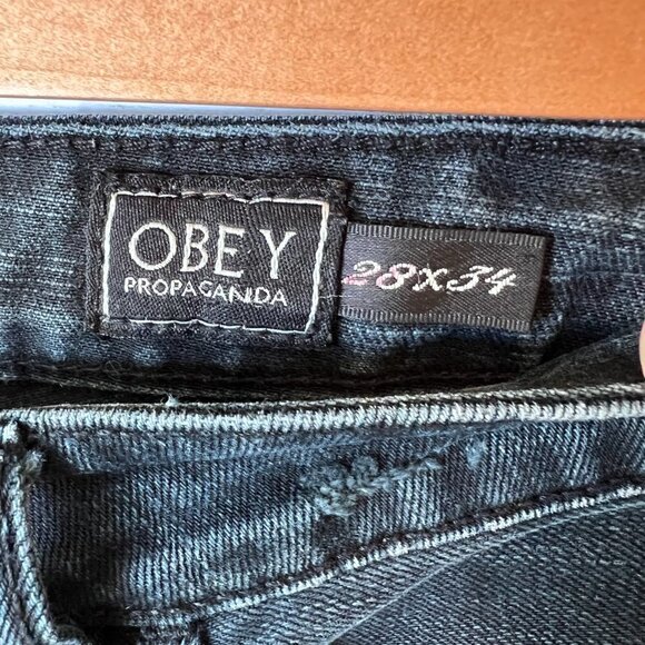 Obey Propaganda Jeans SZ 28X34 Blackish Blue Debbie Fit Low Waist Skinny Studs - Picture 2 of 14